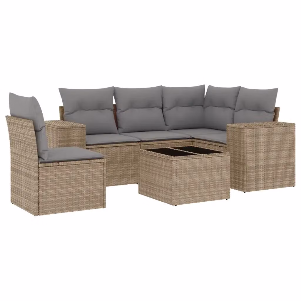 Set Divano da Giardino 6 pz vidaXL in Polyrattan Beige con Cuscini e Tavolino da Esterno a Forma di L – 2