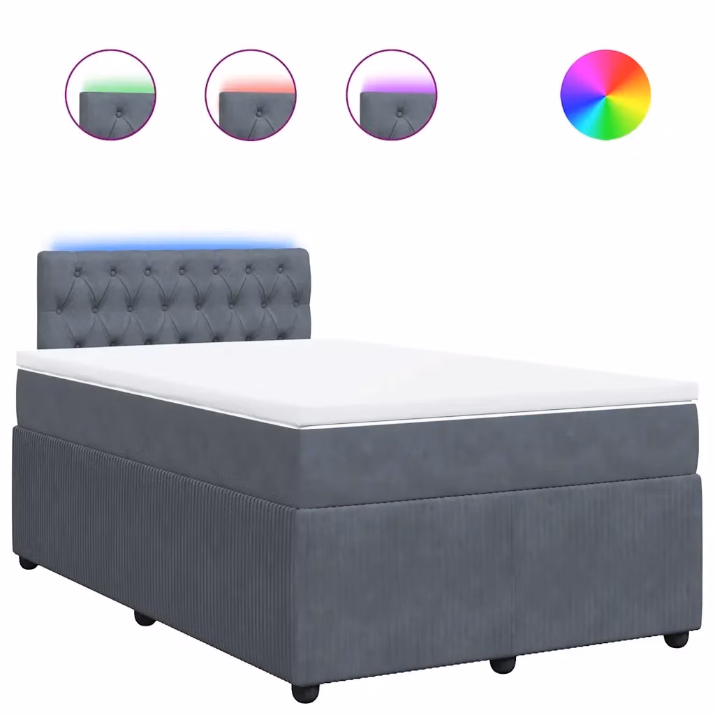 Letto con Giroletto a Molle e Materasso Ibrido vidaXL in Velluto Grigio e Bianco L/P/H: 200 x 120 x 100,5 cm – 2