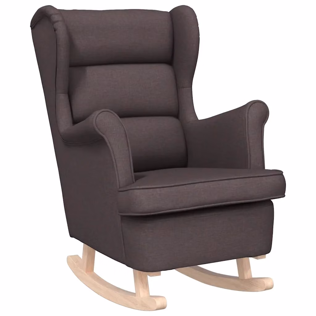 Sedia a dondolo vidaXL in tessuto marrone con braccioli e struttura in legno di gomma L: 74 cm, P: 90 cm, H: 102 cm – 2