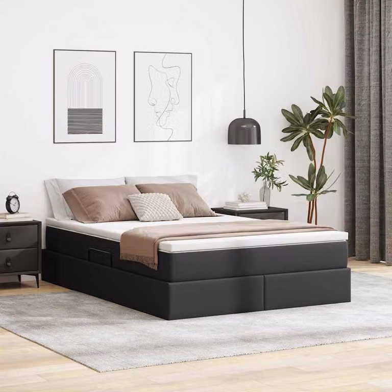 Letto con contenitore e materasso ibrido vidaXL in ecopelle nera L 140 cm x P 190 cm