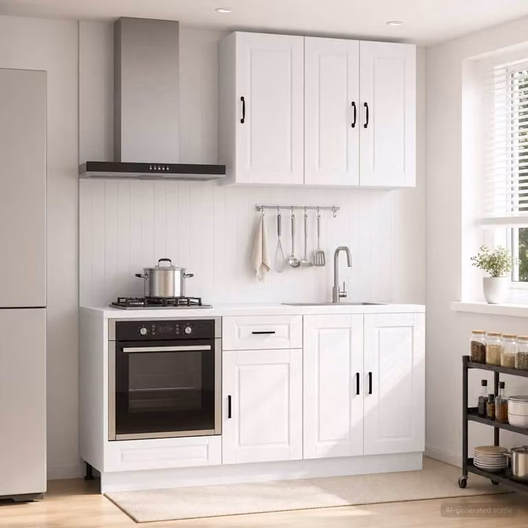 Set di mobili per cucina moderna vidaXL PORTO composto da 5 pezzi in bianco lucido e legno ingegnerizzato