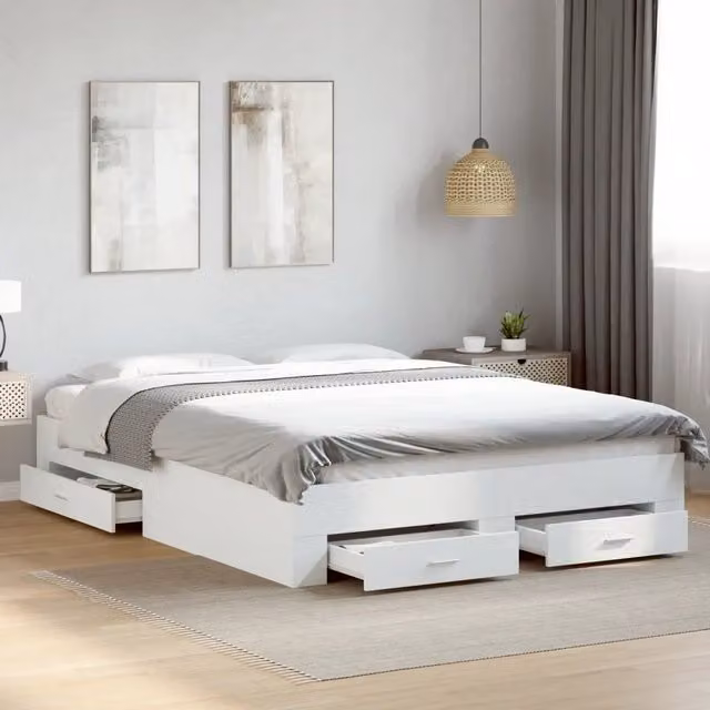 Giroletto con Cassetti-Struttura Letto con contenitore Bianco 140x200 cm in Legno Multistrato 129107
