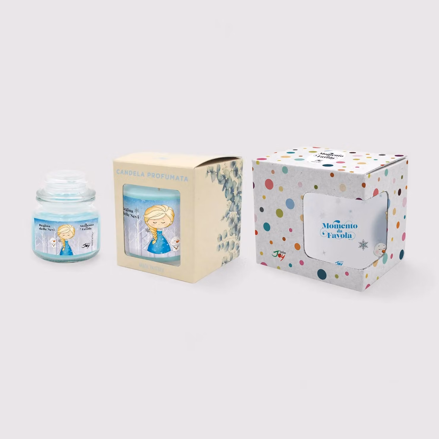 Set tazza tema "Regina delle nevi" e 2 candele profumate fragranza relax