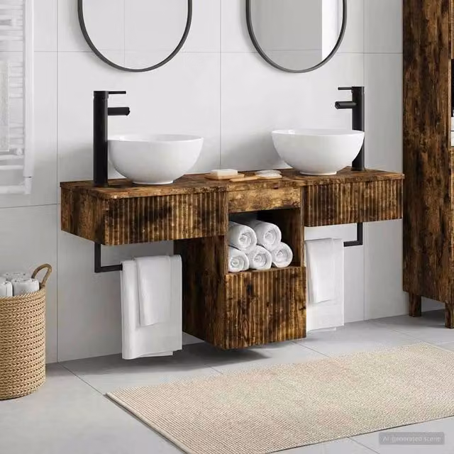 Set di mobili da bagno moderno vidaXL in legno marrone composto da 3 pezzi con mobile lavabo e pensile a parete