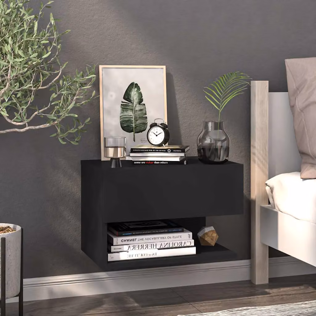 Comodino a parete moderno vidaXL in legno e MDF nero opaco