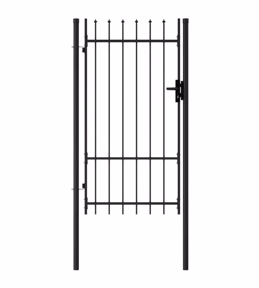 vidaXL Cancello singolo in metallo con punte in acciaio Nero e Grigio L: 1 m, H: 1,75 m – 2