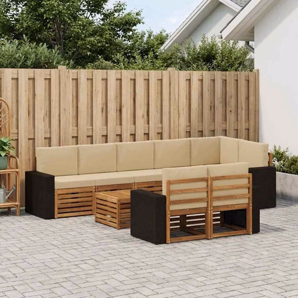 Set di divani da esterno vidaXL 9 pezzi a forma di U in legno di acacia con cuscini beige e marrone
