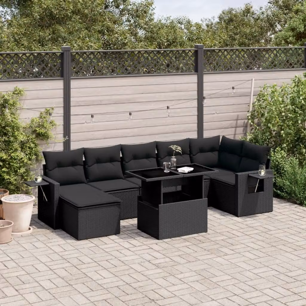 Maison Exclusive - Set Divani da Giardino con Cuscini 8 pz Nero in Polyrattan