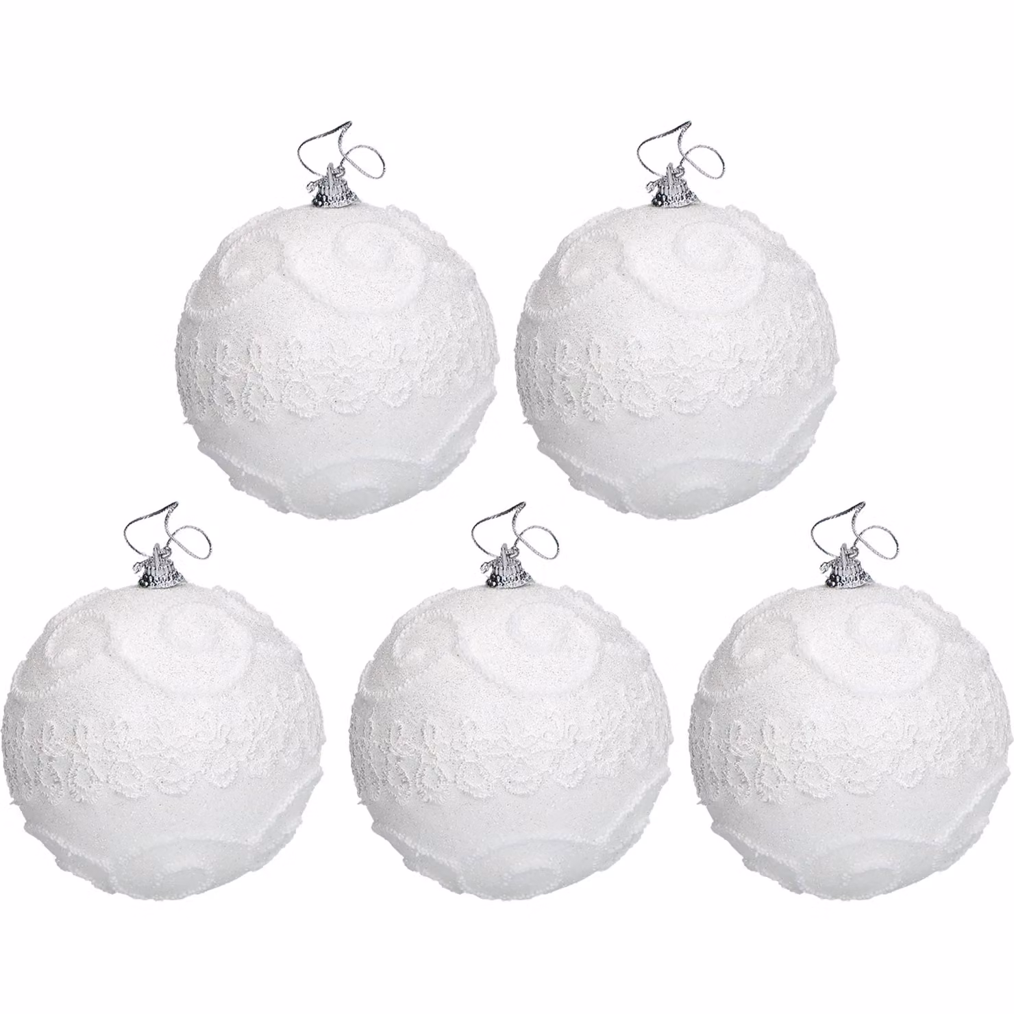 VESTIAMO CASA Set di 5 palline di Natale bianche con glitter, diametro: 10 cm – 2