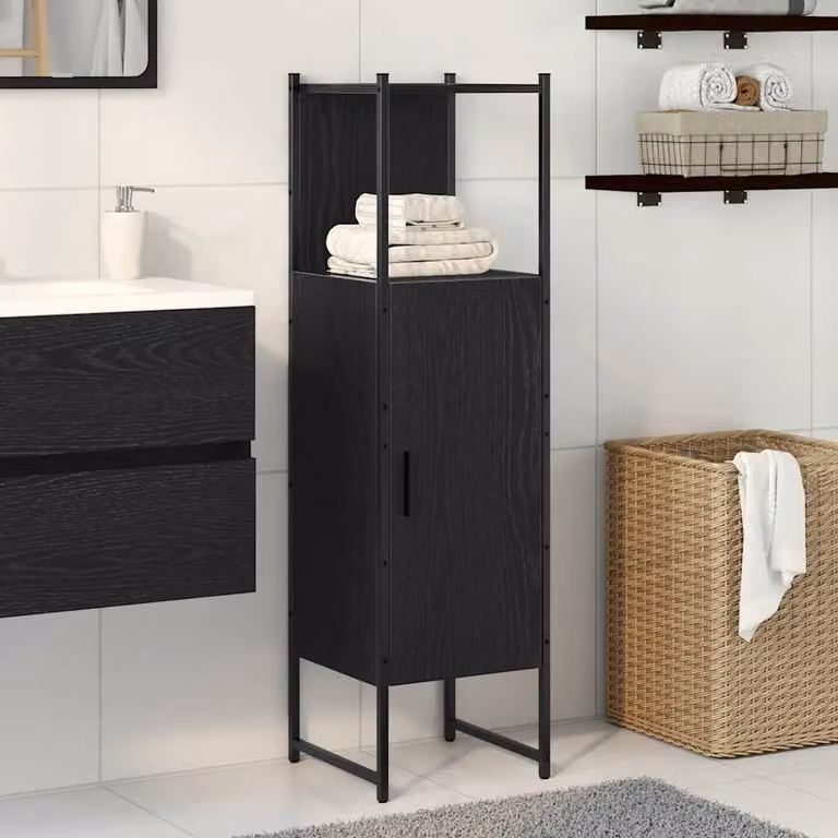 Set di mobili da bagno moderni vidaXL in nero opaco, con ante a battente e montaggio a parete, L/P/H: 33 x 33 x 120,5 cm