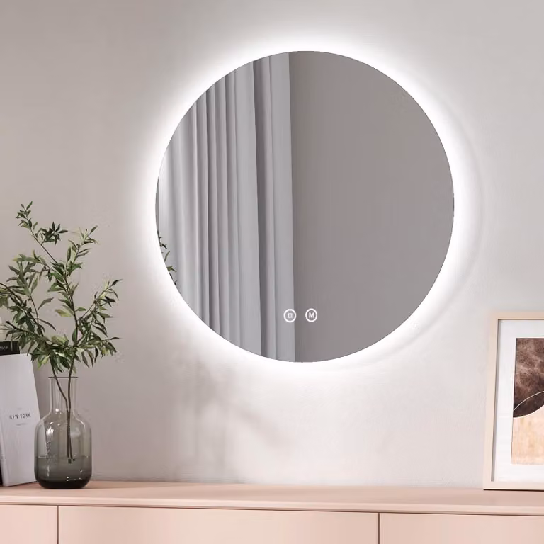 Specchio da bagno LED, forma circolare, diametro 60 cm, interruttore touch, 3 tonalità di luce