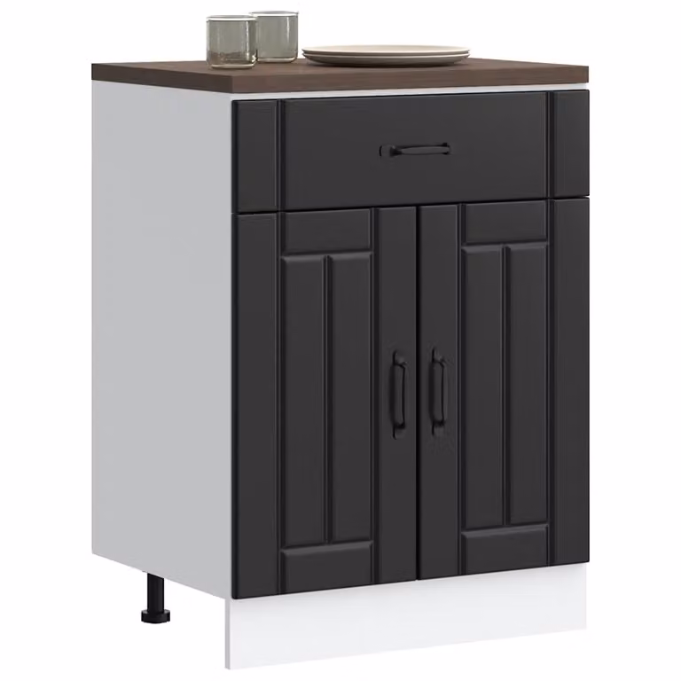 Base da cucina moderna vidaXL Lucca in legno nero opaco L: 60 cm, P: 46 cm, H: 81,5 cm