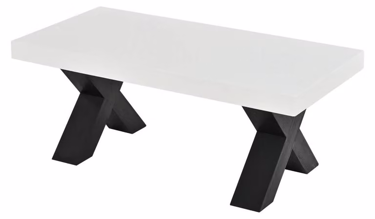 Tavolino da caffè - Tavolino ausiliario - Rettangolare - Finitura lucida - MDF - Gambe a forma di X - 100 x 50 x 40 cm - Bianco/Nero