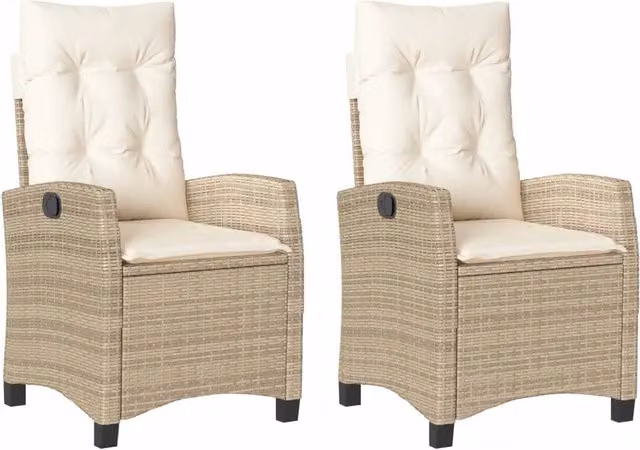 Set di 2 sedie da giardino reclinabili con braccioli in rattan e metallo, colore beige e bianco – 1