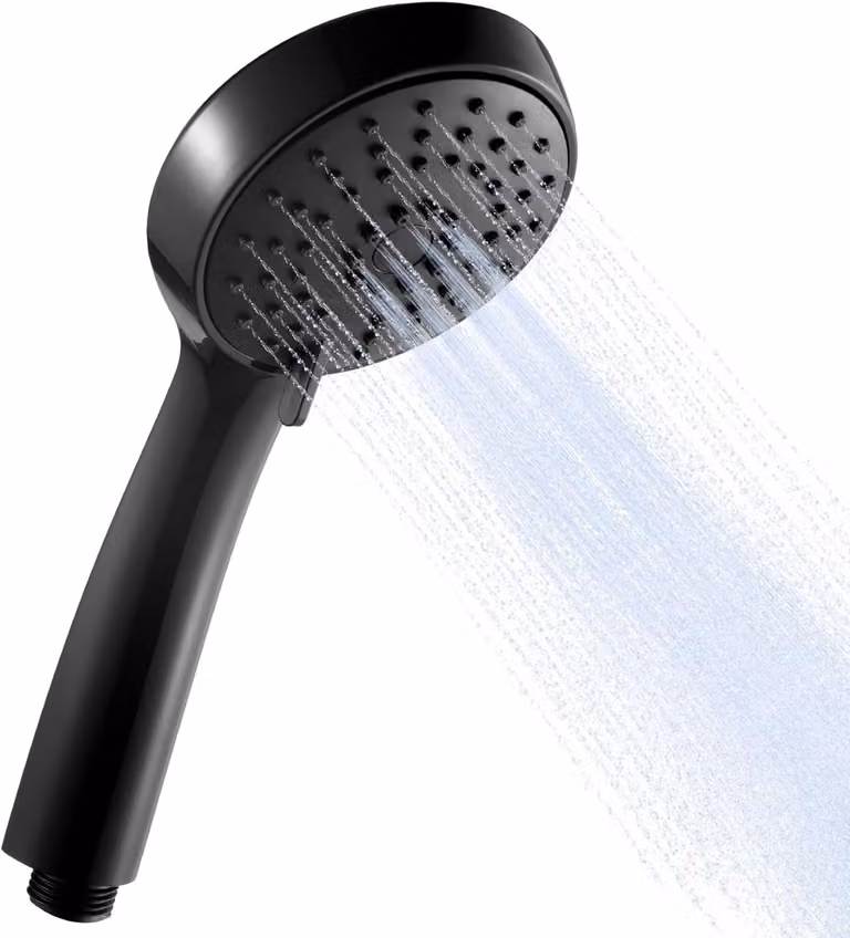 Doccia con 3 tipi di getto, soffione grande che crea una pioggia d'acqua (13x9 cm), colore nero, per l'uso in doccia
