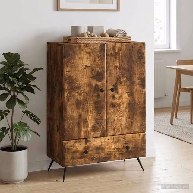 Credenza moderna vidaXL in legno ingegnerizzato e metallo, colore marrone, L 66 x P 34,5 x H 95 cm