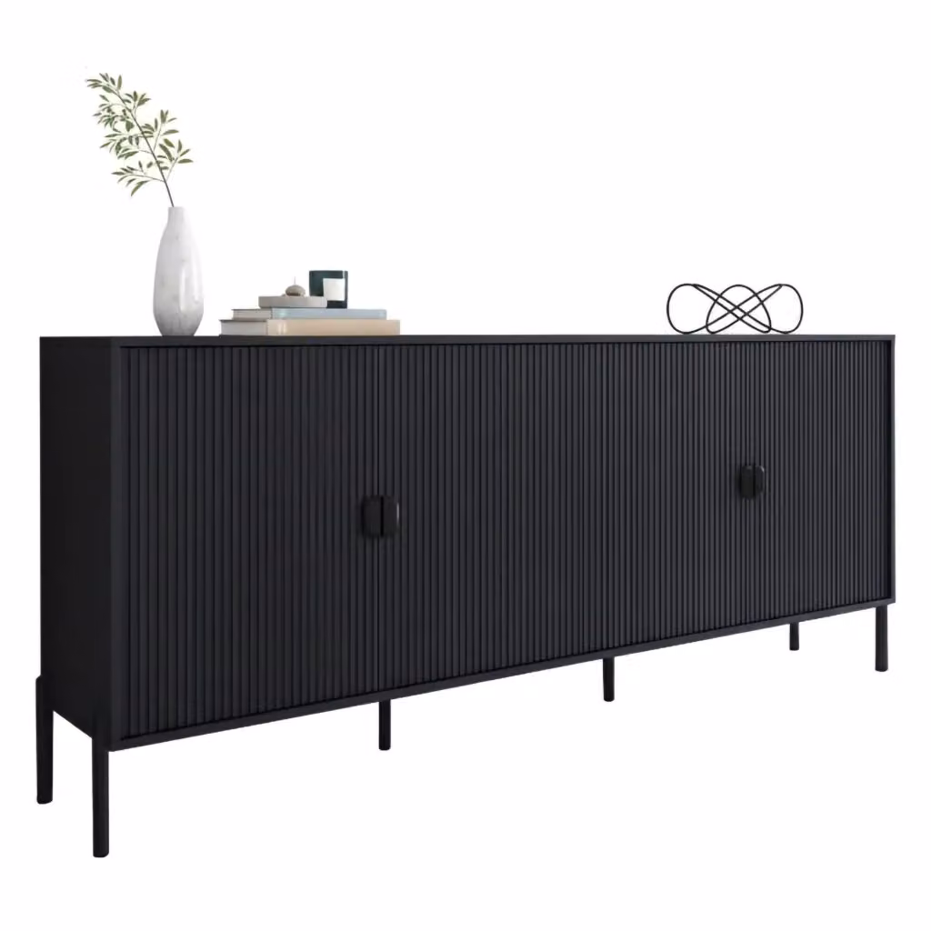 Madia Viale DMORA con cassetti soft-close, colore nero opaco, L: 203 cm, P: 49 cm, H: 83 cm – 2