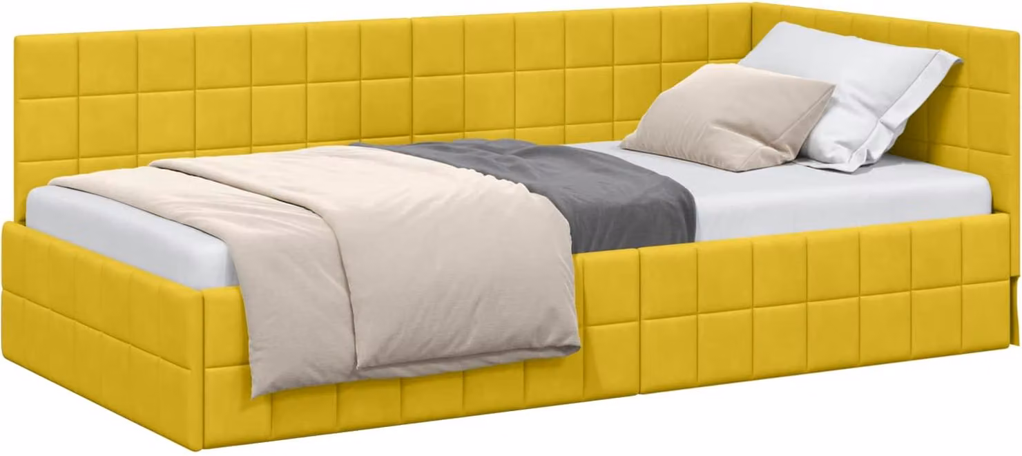 Cornice del letto ad angolo Giallo 100 cm x 200 cm Velluto