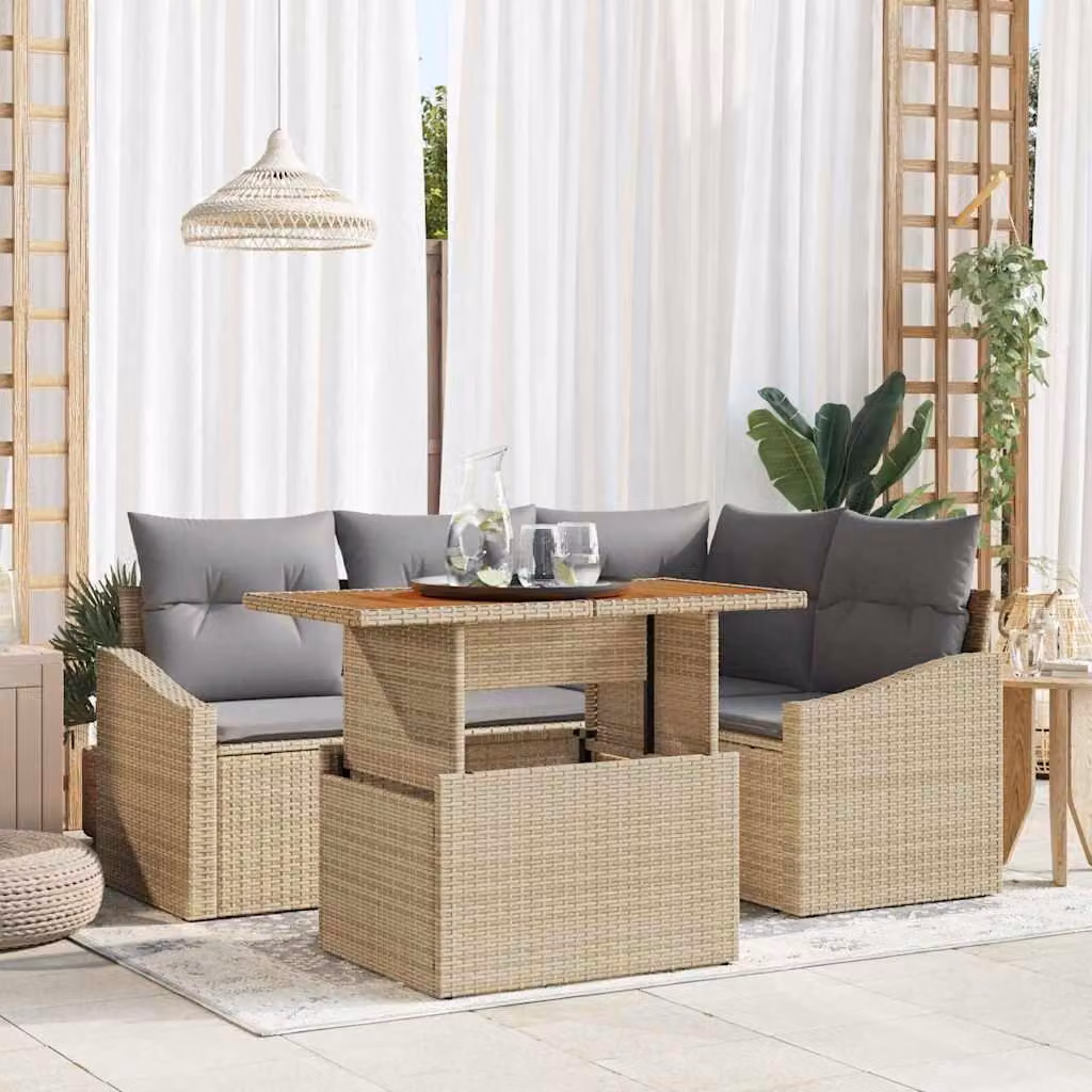Maison Exclusive - Set da giardino composto da 5 pezzi, divano in rattan sintetico beige