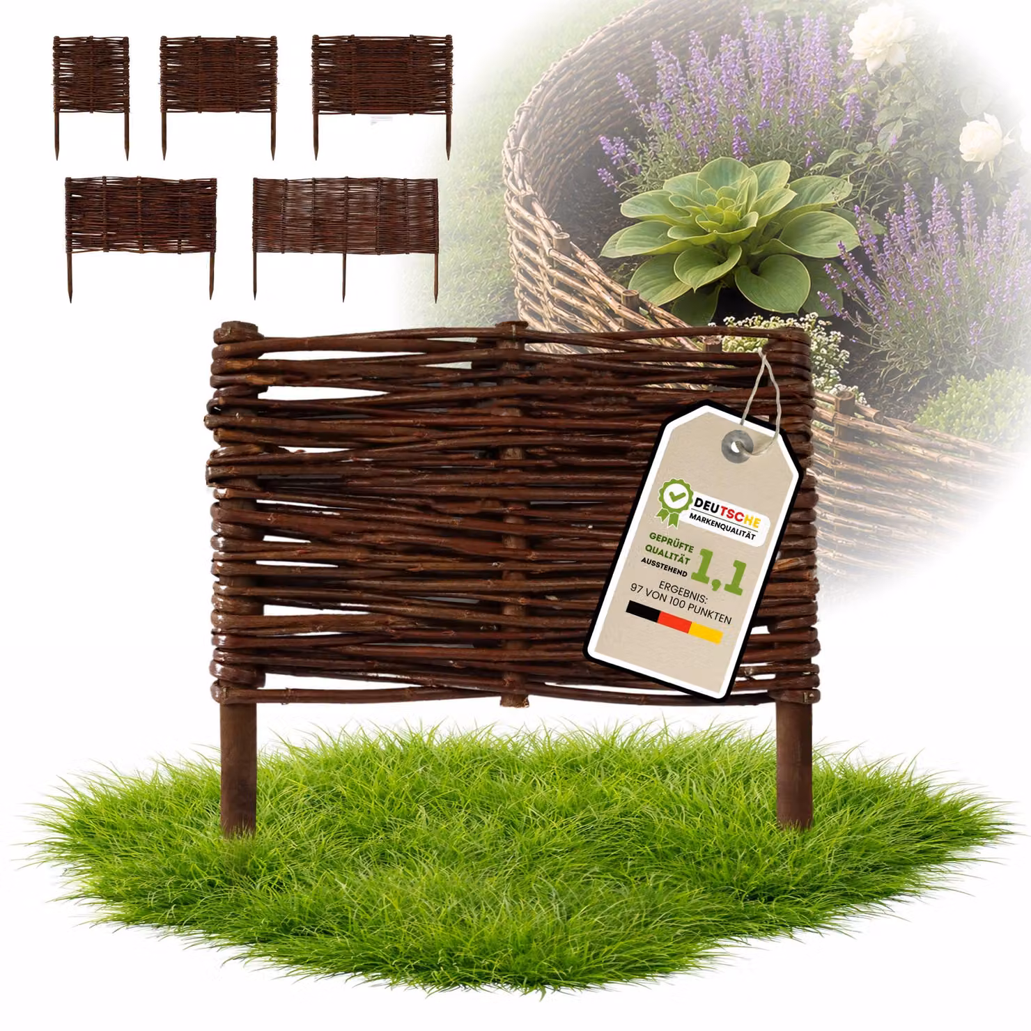 Floranica 1 pezzo Recinzione in vimini 20 cm x 30 cm – Staccionata da giardino intrecciata Palizzata Recinzione naturale Bordo aiuola