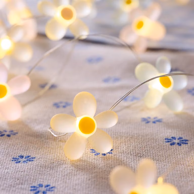 Catena luminosa a LED con fiori in colori pastello, 20 LED bianco caldo, timer, 2,4 metri