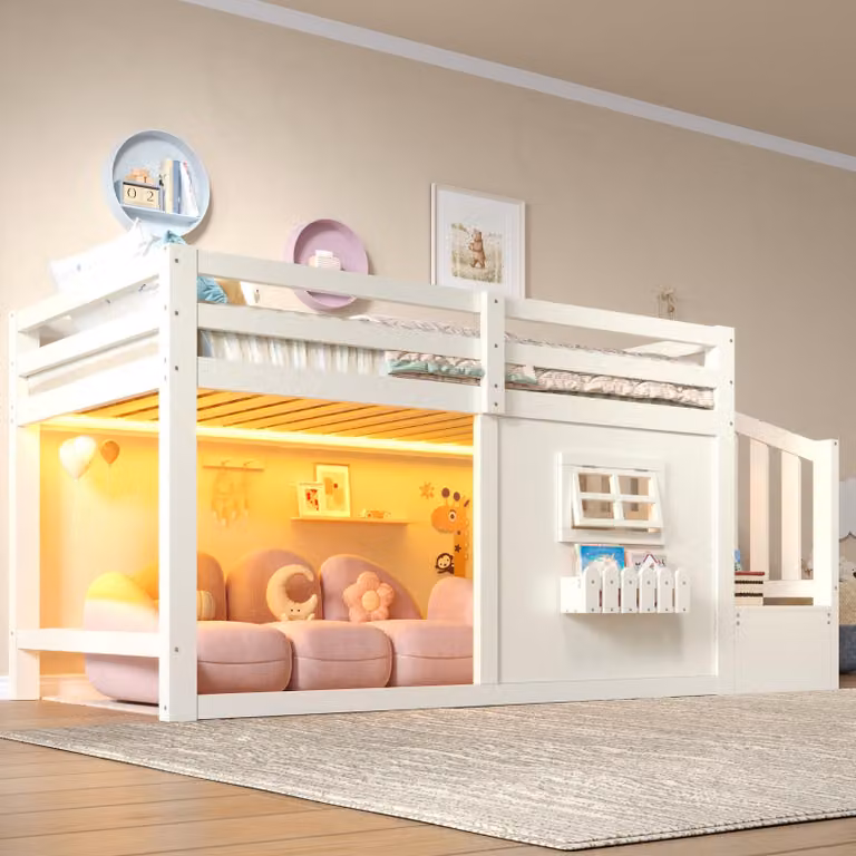 Letto imbottito 160x200 cm con spazio contenitore, luce da lettura e 2 porte USB, rivestito in lino color naturale, struttura del letto con testiera e rete a listelli