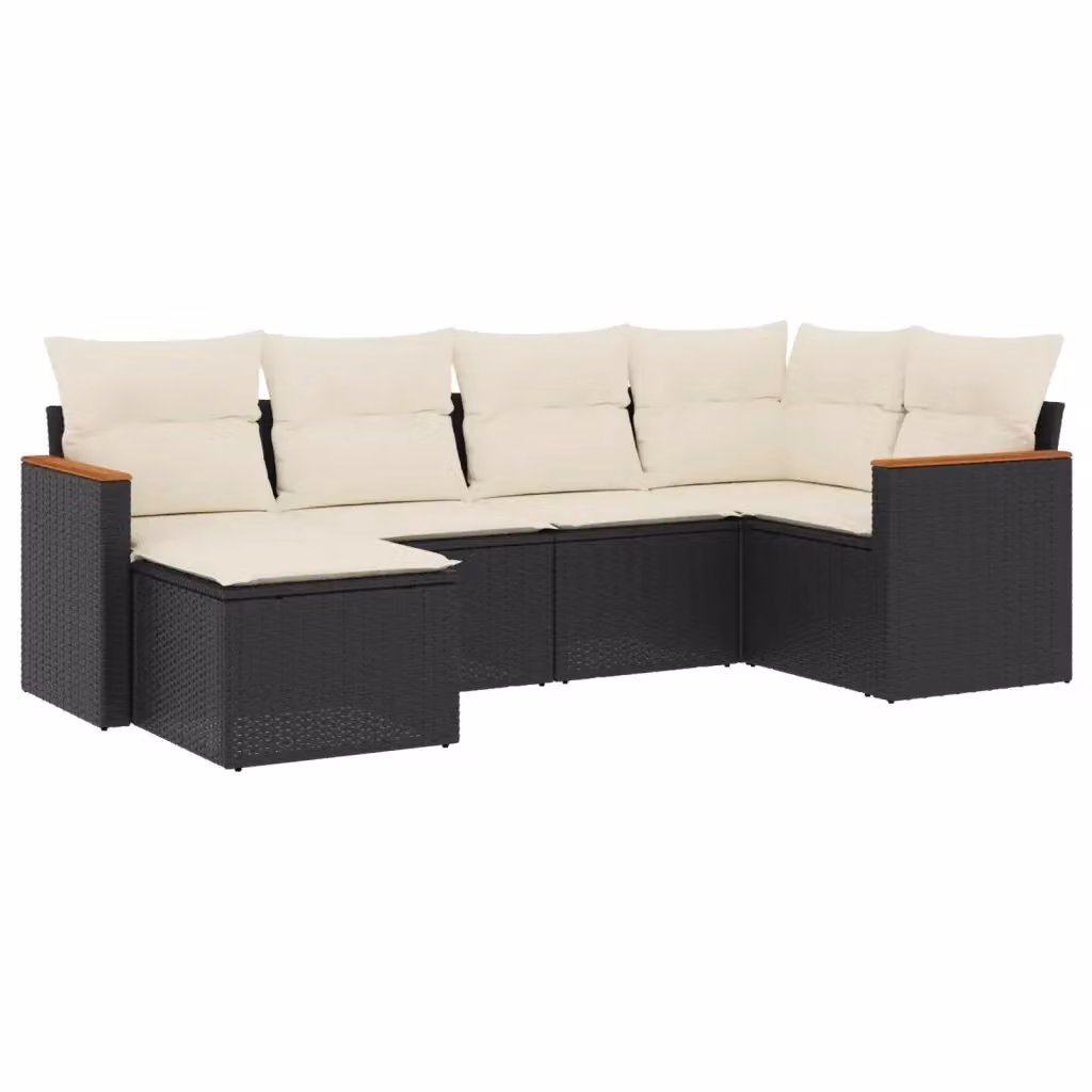 vidaXL Set Divano da Giardino a L in Polyrattan Nero con 6 Cuscini Imbottiti e Coperture Rimovibili – 2