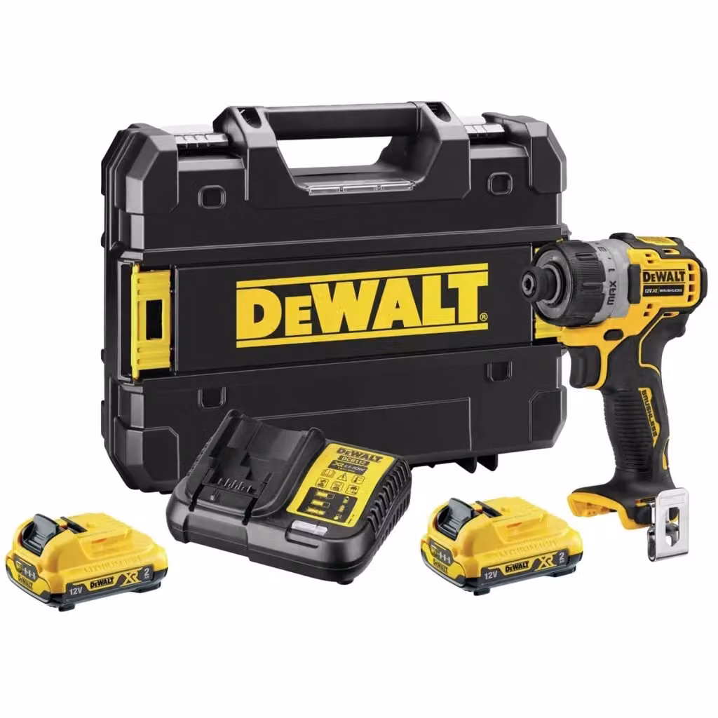 Trapano avvitatore DeWalt 12V con attacco da 1/4 pollici, 2 batterie ricaricabili da 2 Ah e caricatore, colore giallo - DCF601D2 – 2