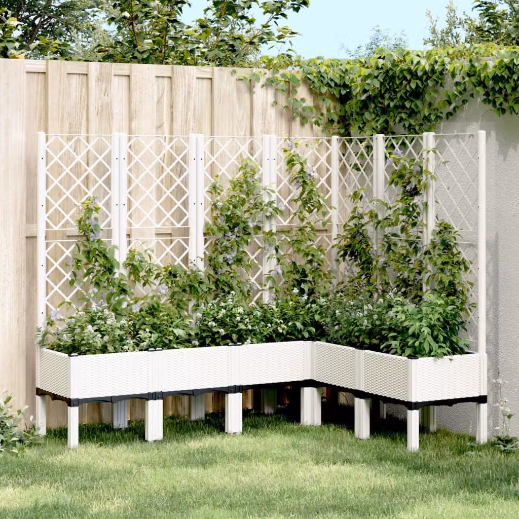 Fioriera da giardino con graticcio vidaXL bianca in plastica, L: 160 cm, P: 120 cm, H: 142 cm