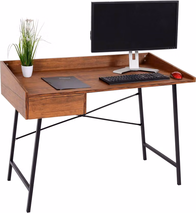 Scrivania HWC-J97, scrivania per ufficio, struttura 3D a cassetti 98x114x60cm certificata MVG ~ marrone