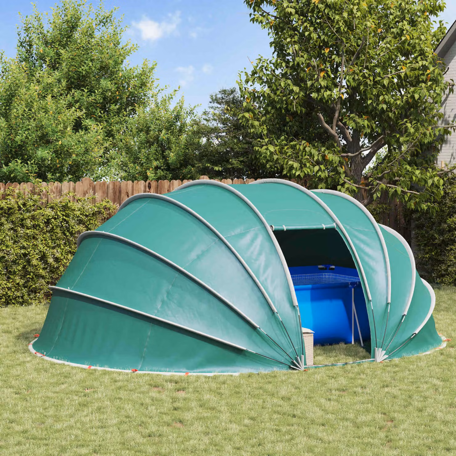 vidaXL Tenda da piscina a cupola verde in acciaio e poliestere L: 538 cm, P: 440 cm, H: 204 cm