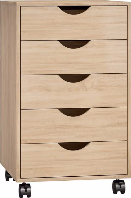 Cassettiera da ufficio HOMCOM con 5 cassetti su ruote, colore rovere, L/P/H: 40 x 40 x 67 cm