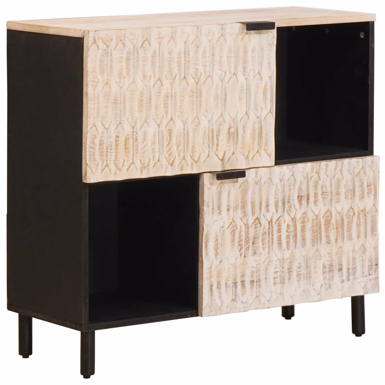Credenza moderna vidaXL in legno di mango con finitura bianco lavato L: 80 cm, P: 33 cm, H: 75 cm