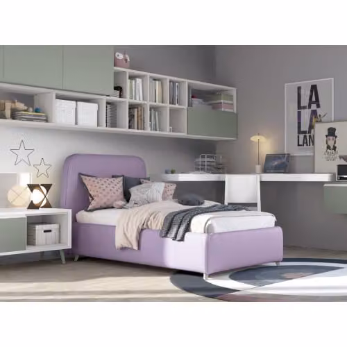 Letto singolo imbottito fisso o con contenitore Verso