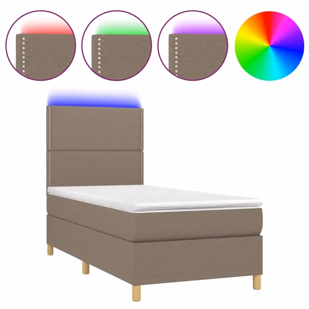 Letto a Molle con Materasso e Illuminazione LED vidaXL, Colore Tortora, L/P: 100 x 200 cm – 2