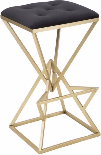 Sgabello da bar Vikasa Home in velluto nero con struttura in metallo oro L/P/H: 40 x 40 x 75 cm