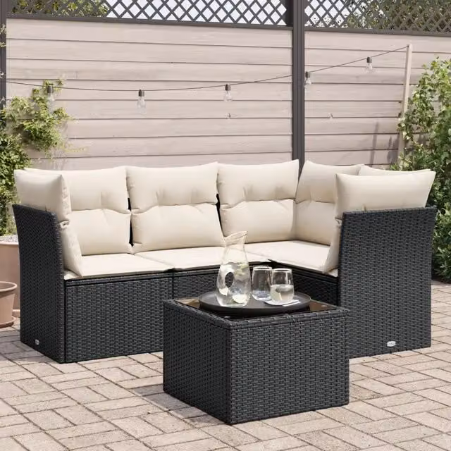 Set Divani da Giardino 5 pz con Cuscini in Polyrattan Nero 3249425