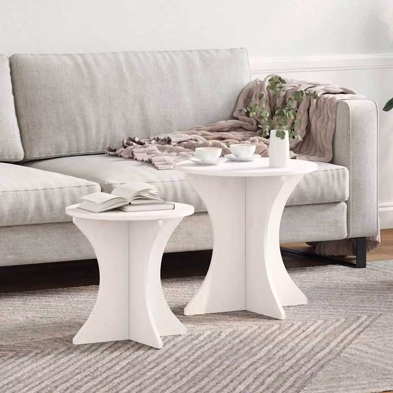 Set di 2 tavolini da salotto vidaXL in legno di pino bianco stile rustico, L/P/H: 46 x 46 x 47 cm