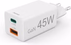 Caricabatterie Hama GaN con USB Type-A e USB Type-C da 45W, Bianco