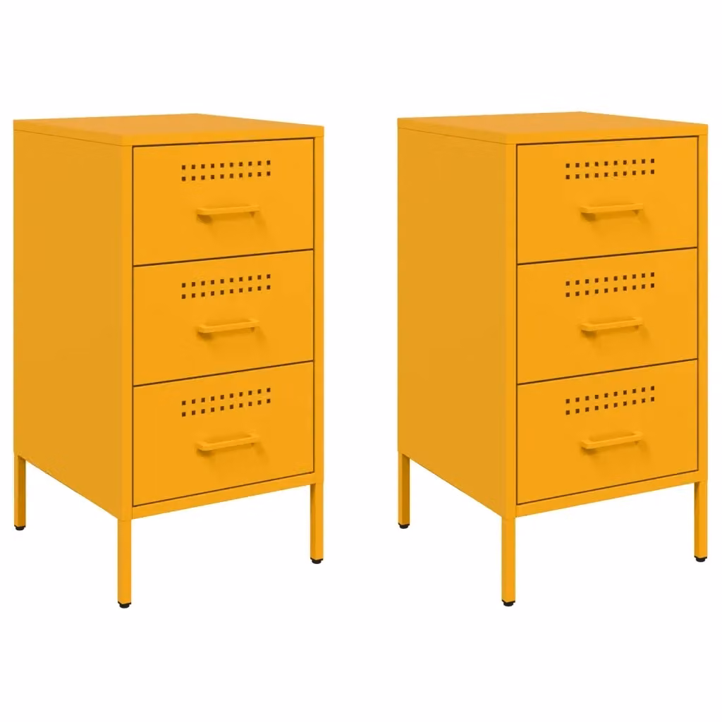 Set di 2 comodini vidaXL in metallo giallo senape stile industrial L/P/H: 36 x 39 x 68 cm – 2
