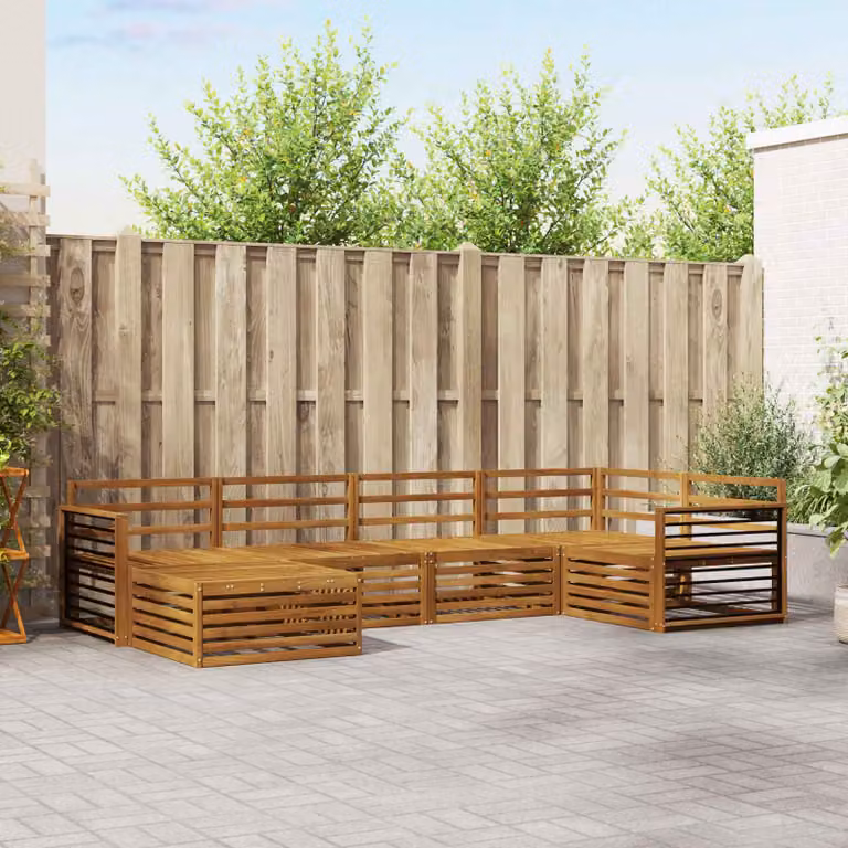 Set di divani da esterno vidaXL a forma di L in legno di acacia marrone con 6 pezzi e cuscini inclusi