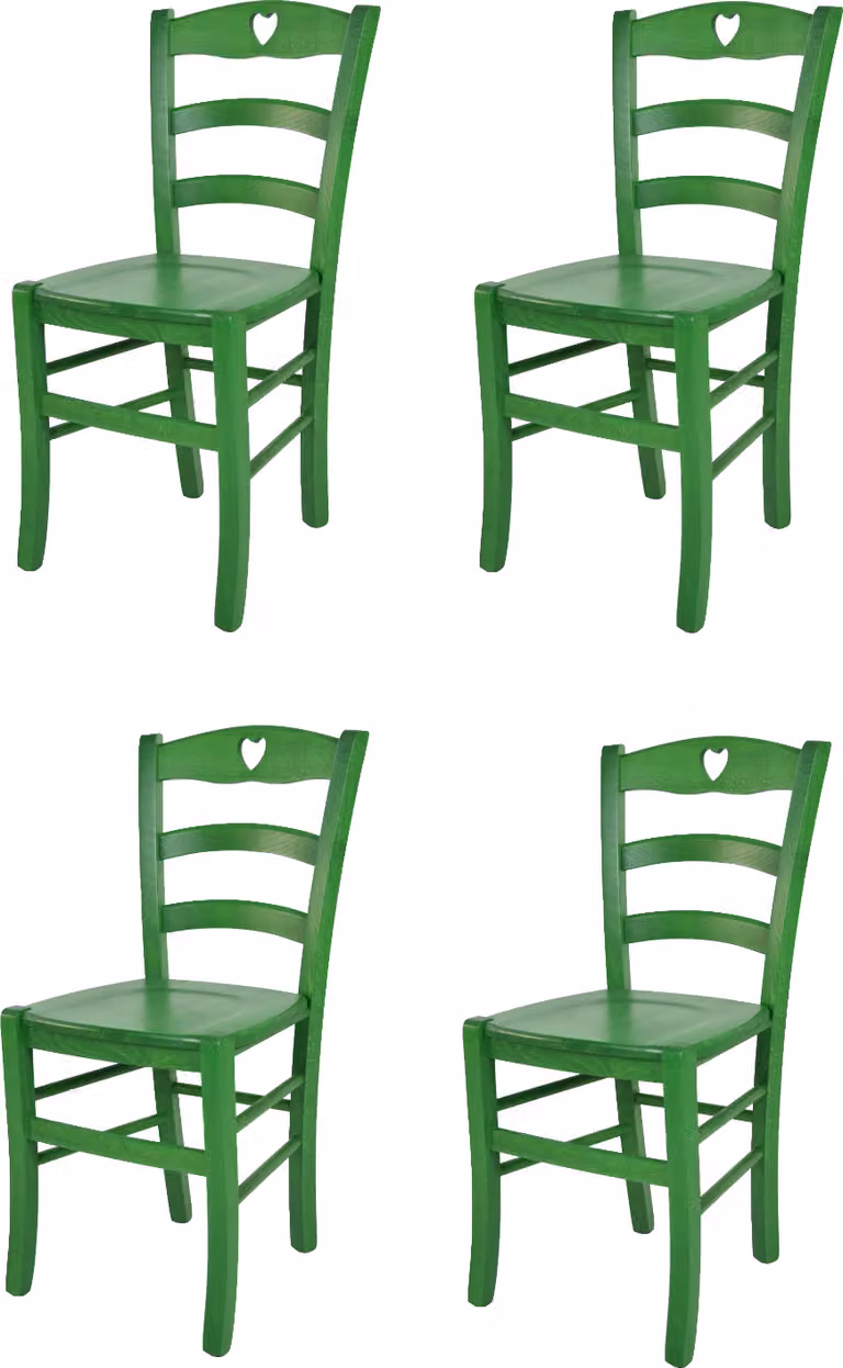 t m c s Tommychairs - Set di 4 sedie CUORE per cucina e sala da pranzo, struttura robusta in legno di faggio, laccata in colore verde anilina e seduta in legno