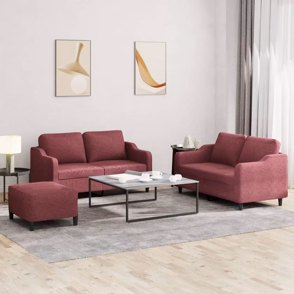 vidaXL Set di Divani 3 pz in Tessuto Rosso con Cuscini e Struttura in Metallo e MDF