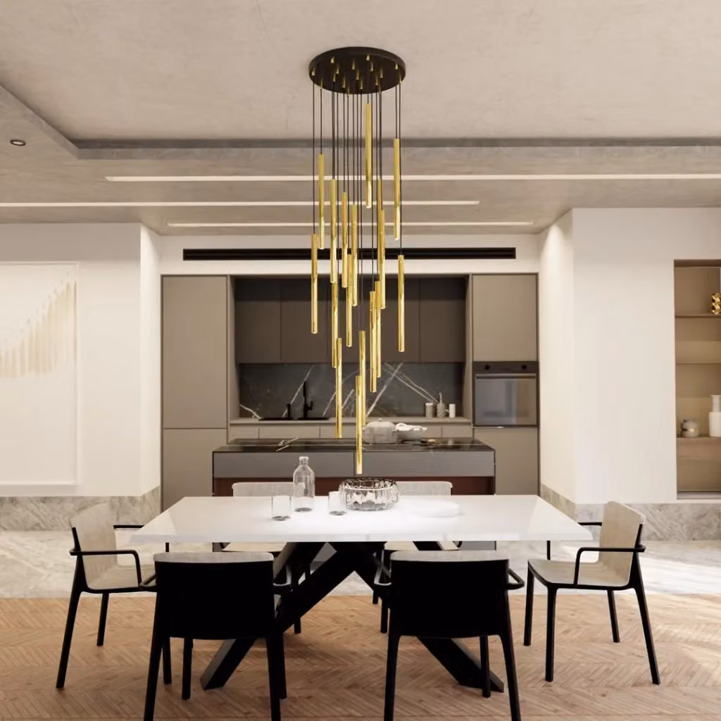 Lampadario a sospensione glamour SELTER Emibig oro e nero regolabile in metallo con 17 lampadine G9 – 2