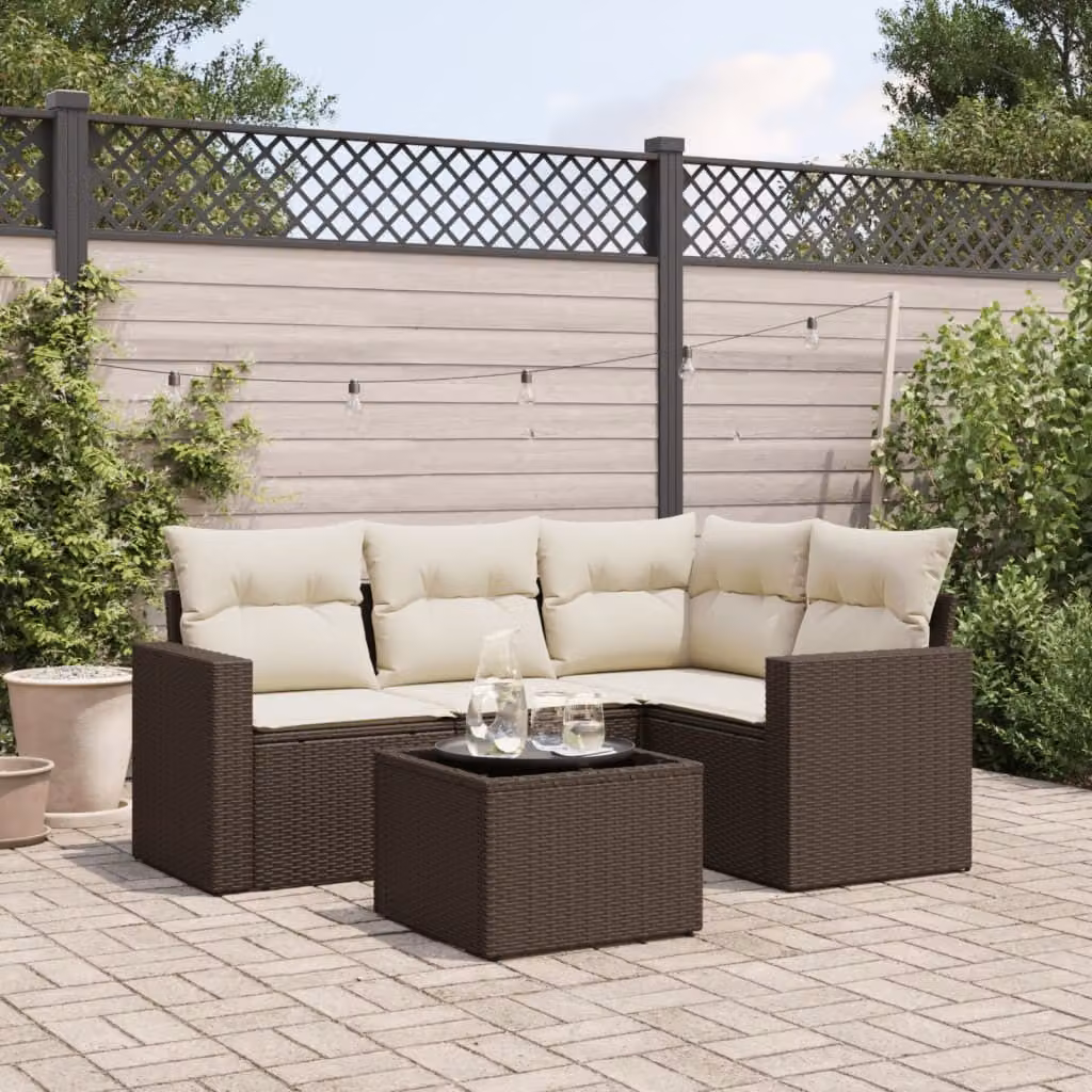 Maison Exclusive - Set Divano da Giardino 5 pz con Cuscini Marrone in Polyrattan