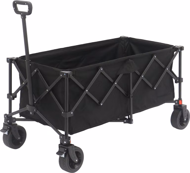 AXI SB141 Carrello da Giardino Pieghevole - Nero | Carrello da Spiaggia in Metallo/Tessuto - Include Tasca Interna, Portabicchieri - Ruote in Gomma PP | Capacità: 180 l - 115 x 58 x 99 cm