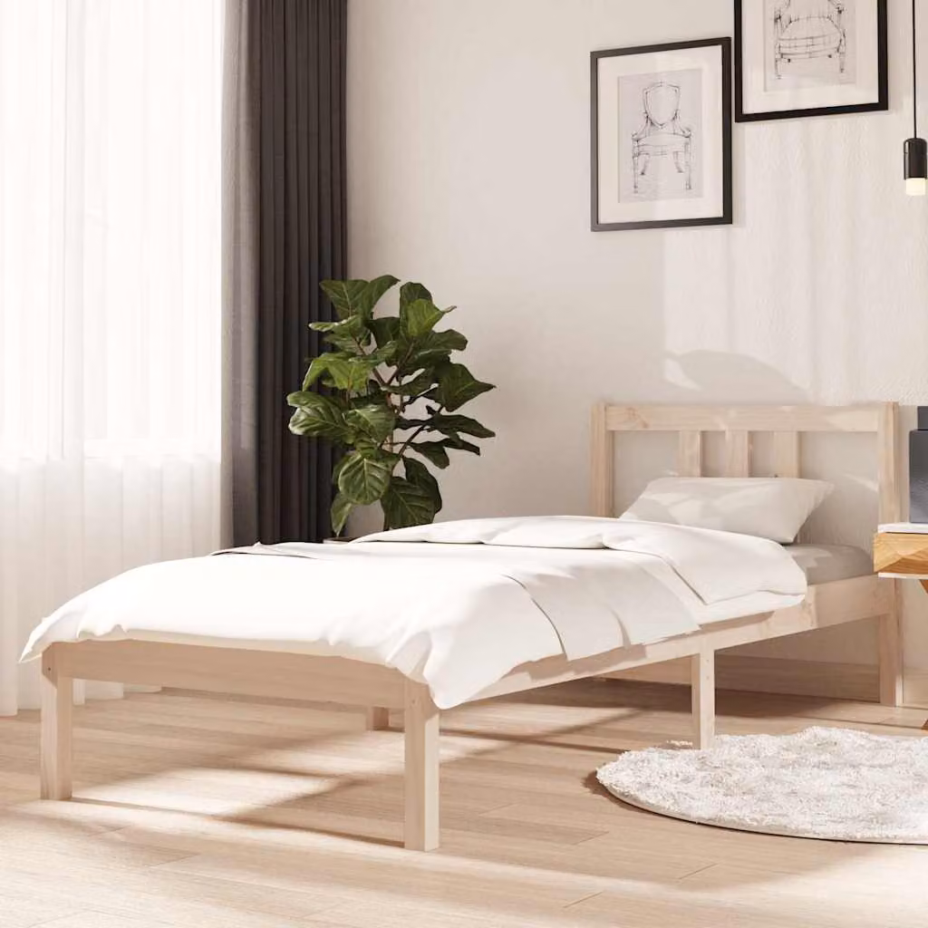 vidaXL Giroletto Singolo in Legno di Pino Massello con Doghe Rigide L: 75 cm, P: 190 cm, H: 80,5 cm