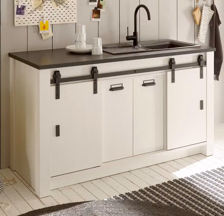 Mobile da cucina "Stove" in pino bianco antracite Base da cucina per lavello o piano cottura