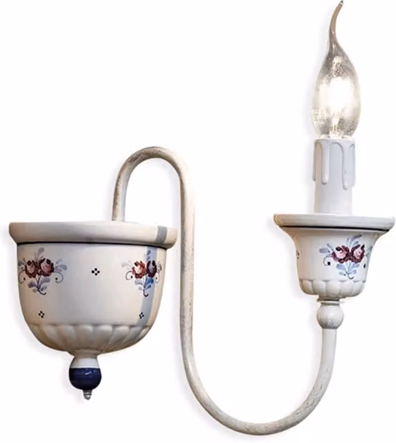 Applique Classica Sanremo Ferroluce in Metallo e Ceramica Bianco Sfumato e Argento con 1 Luce E14
