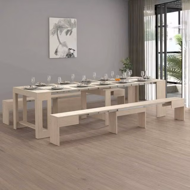 Set tavolo e panche Auditore DMORA in legno color olmo, composizione multiuso con consolle e 2 panche allungabili, L: 66 cm, H: 45 cm
